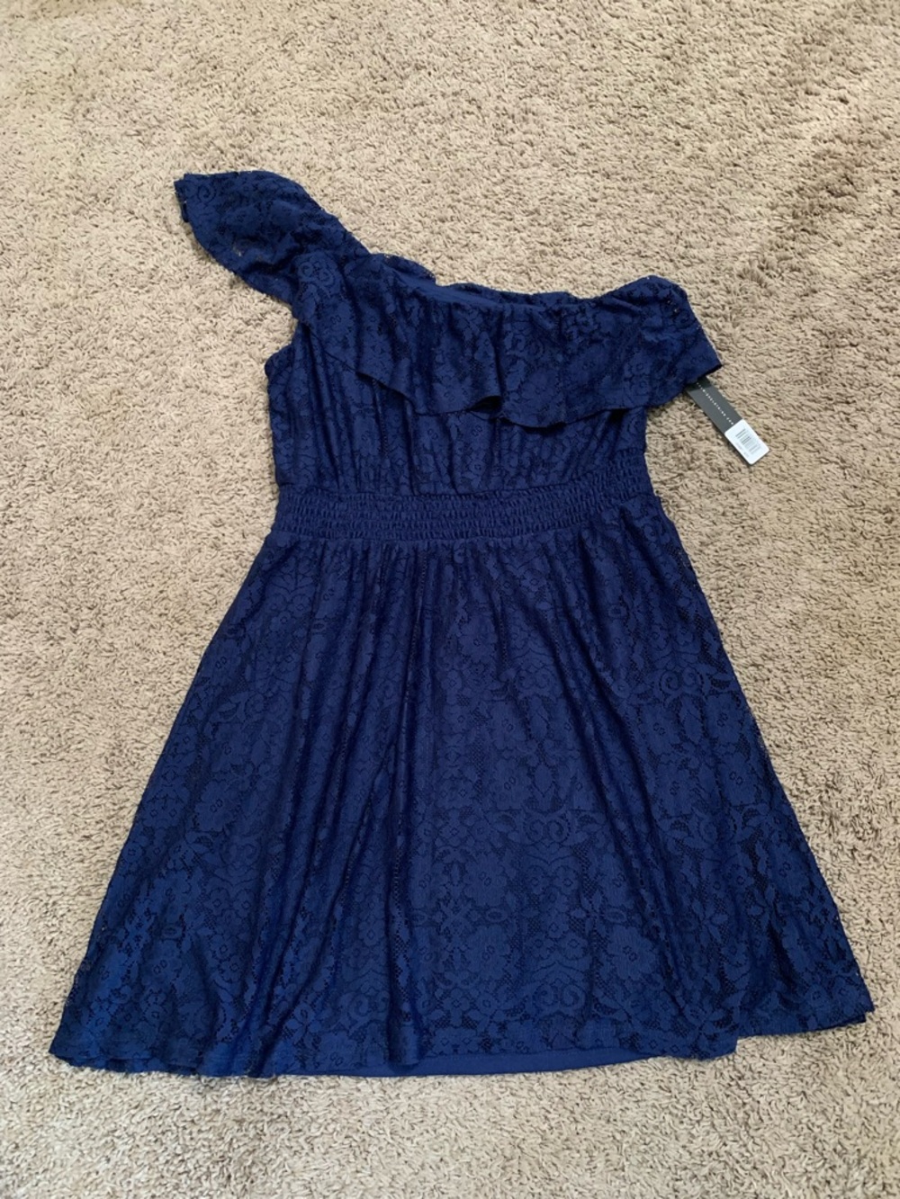 NWT As U Wish One-Shoulder Lace Overlay Blue Dress Large